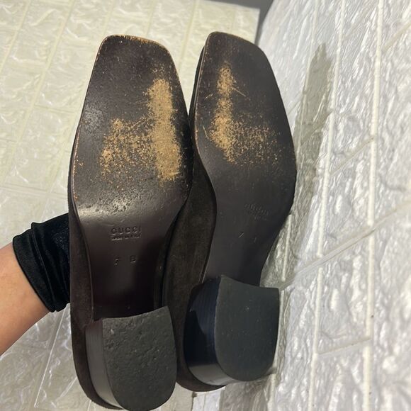 Gucci DarkโBrown Suede Horsebit Block Heels - Picture 13 of 14